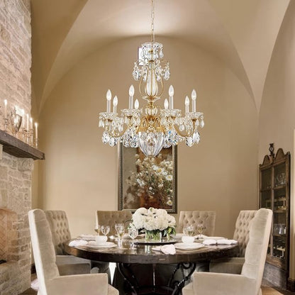 Crystal Chandelier for Dining Room, 8-Light Vintage Brass Chandelier, Pendant Ceiling Light Fixture for Living Room Hallway Entryway Foyer Staircase 30.3" H x 26.8" D