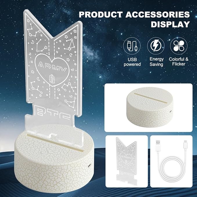 Bangtan Boys LED Night Light & 7 Colors Touch Adjustable Night Light Bedroom Decor for Army Fans Gifts