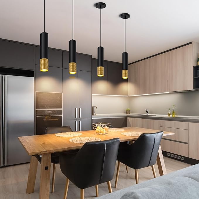 OKELI Modern Pendant Light,LED Black and Glod Pendant Lights Fixtures,3 Color Pendant Lighting for Kitchen Island, Bar,15W,2700K-6000K,ETL