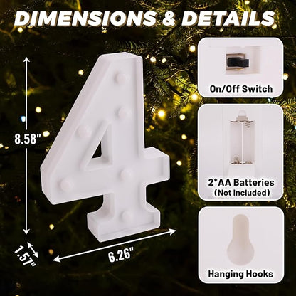 LED Light Up Marquee Letters, Battery Powered Decorative LED Letter Lights, Alphabet Light Up Letters for Wedding Birthday Party,Holiday Lamp or Home Bar Decoration (Number 4)