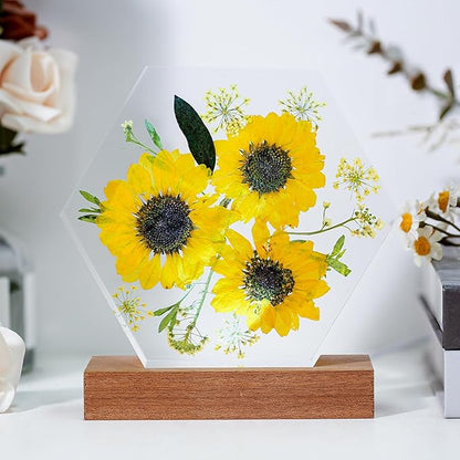 Sunflower Resin Lamp, Handmade Resin Night Light with USB Port, Multi-Color LED Light, Unique Sunflower Gifts for Women & Men, Ideal Home Bedroom Decor, Birthday Sunshine Gifts for Him & Her (6"x6")