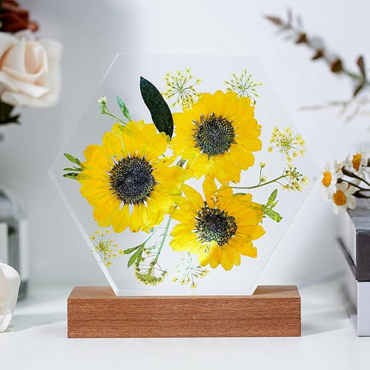 Sunflower Resin Lamp, Handmade Resin Night Light with USB Port, Multi-Color LED Light, Unique Sunflower Gifts for Women & Men, Ideal Home Bedroom Decor, Birthday Sunshine Gifts for Him & Her (6"x6")