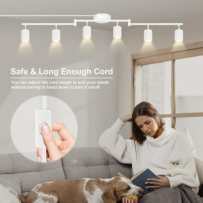Track Lighting Plug in, LED Track Lighting Fixtures Ceiling Kit, White 6-Light Ceiling Light Plug-in, Wall Light with 14.8ft Power Cord, Rotatable Kitchen Spotlight for Bedroom(GU10 Socket, NO Bulb)
