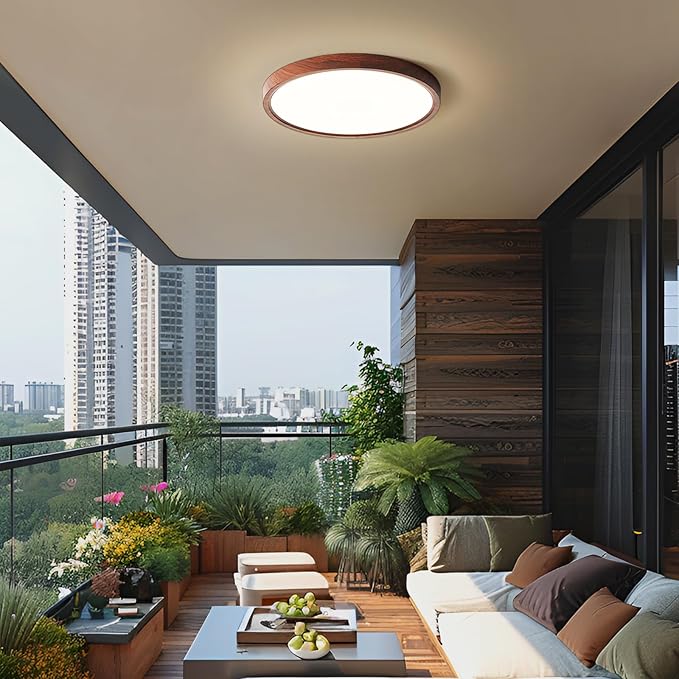 HEYAN Walnut Wood Flush Mount Ceiling Light Fixture,16 Inch Dimmable LED Ceiling Light with 3000K-4000K-6000K Selectable Flat Low Profile Round Ceiling Lights for Bedroom Hallway Laundry (2 Pack)