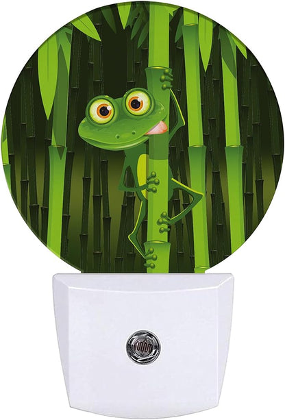 Cute Frog Night Light,Green Forest Night Lights Plug into Wall for Kitchens Toilets Bedroom Decorative Half Round Nightlight Led Lamp 0.5W Sleep Friendly
