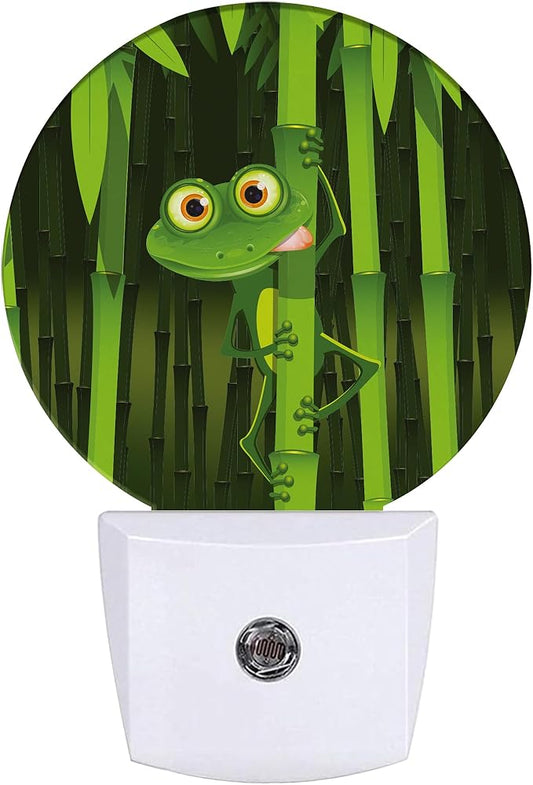 Cute Frog Night Light,Green Forest Night Lights Plug into Wall for Kitchens Toilets Bedroom Decorative Half Round Nightlight Led Lamp 0.5W Sleep Friendly