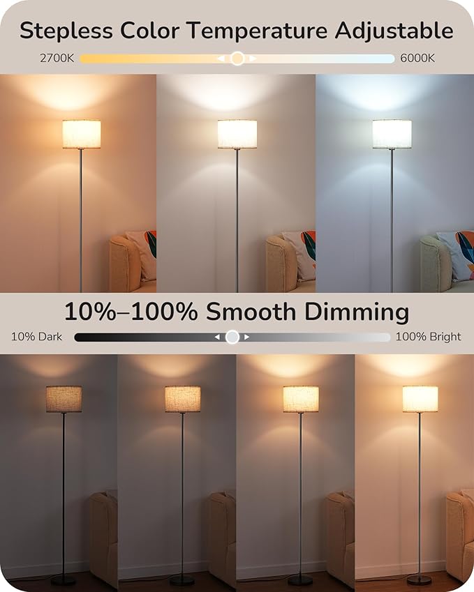 EDISHINE Modern Floor Lamps for Living Room, 63.7" Colorful Floor Lamp with Two Shades, Remote Control Foot Switch, 2700-6000K Dimmable Minimalist Standing Lamp for Bedroom, 9W Bulb Included, Pink