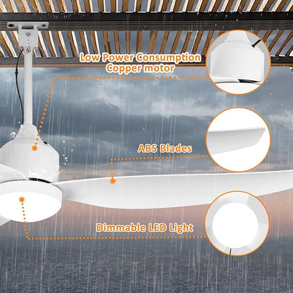 Depuley Outdoor Ceiling Fan with Light: 52 Inch Waterproof Gazebo Fans with Lights Outdoor Hanging - Plug in Remote App Control for Patio Indoor Farmhouse Porch - White 6 Speed Reversible DC Motor