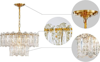 AGV LIGHTING Elegant Glass Chandelier Light Fixture, Modern Vintage Pendant Chandelier Lighting for Dining Room, D18 x H10, 2- Tier Shade & Brass Gold Finish