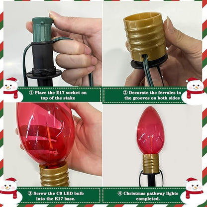 Abeja 2 Pack 7Ft C9 Outdoor Pathway Lights, Outdoor Christmas Pathway Markers Stakes Lights with 8 Jumbo C9 Multicolor LED Bulbs, Connectable Christmas Yard Decoration for Driveways Garden Holiday