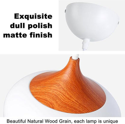 Modern Pendant Light Fxtures Kitchen, Hanging Light Fixtures Ceiling Mount, Wood Metal Shade Pendant Lamp for Dining Room, Bedroom, Living Room, Bathroom, Entryway, Small Chandelier, White