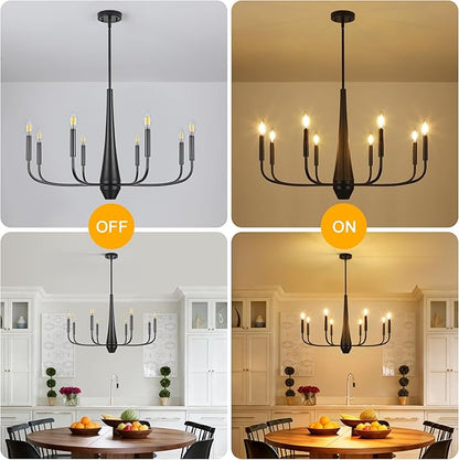 ACNKTZ 8-Light Large Black Chandeliers for Dining Room Light Fixture Hanging, Modern Farmhouse Candle Chandelier, Industrial Metal Pendant Lights Kitchen Island, Living Room Foyer Bedroom Stairway