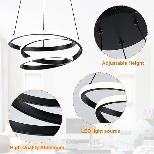 Mayful Modern Chandelier with Remote Control, 3-Color Dimmable LED Pendant Light Fixtures, Height Adjustable Kitchen Island Lighting for Dining Room,Bedroom,Living Room,Foyer,Office Black 13.78 inches