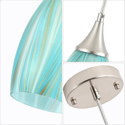GLADFRESIT Sky Blue Serenity Pendant Light for Kitchen Islands – Artisanal Elegance with Adjustable Nylon Core and Ceramic Holder, Pack of 3 for Dining Room, Entryway (Bulb Excluded)