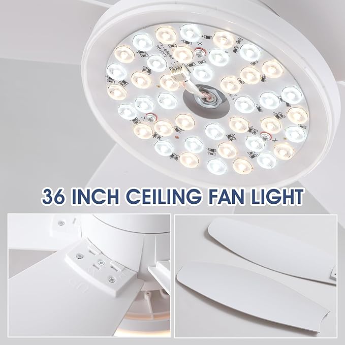 Surtime Ceiling Fans with Lights-36 Low Profile Ceiling Fan with Light and Remote/APP Control,Flush Mount,DC Reversible,LED Dimmable Modern Ceiling Fans for Bedroom,Indoor/Outdoor Patio Use(White)