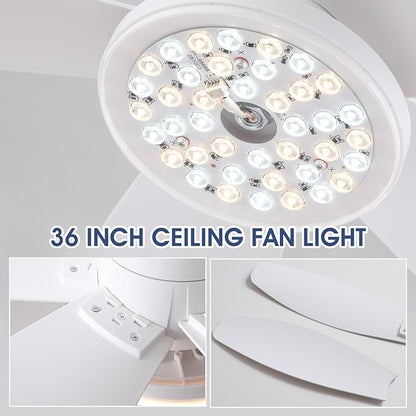 Surtime Ceiling Fans with Lights-36 Low Profile Ceiling Fan with Light and Remote/APP Control,Flush Mount,DC Reversible,LED Dimmable Modern Ceiling Fans for Bedroom,Indoor/Outdoor Patio Use(White)