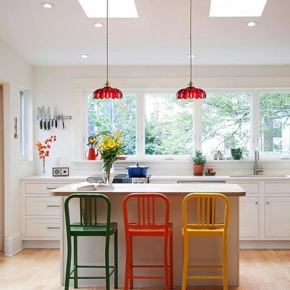 XZHGCEE Plug in Pendant Light: Hanging Light Plug in Red Glass Hanging Lamp, Pendant Lighting for Kitchen Island, Bedroom, Dining Room, Living Room, E26 No Bulb