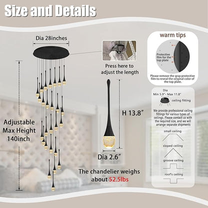 ykolupty H138''Modern Crystal Chandelier for High Ceiling,Large Spiral Crystal Chandeliers,Luxury Raindrop Foyer Chandeliers,Hanging Pendants Lighting for Entryway, Staircase,Hallways,Living Room