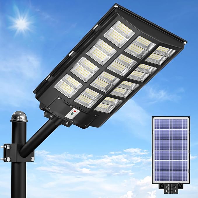 JAYNLT Y-6800W Solar Street Lights Outdoor, 600000LM 6500K Powerful Parking Lot Lights Commercial, Duks to Dawn Solar Lamp Outdoor with Motion Sensor for Yards, Driveways