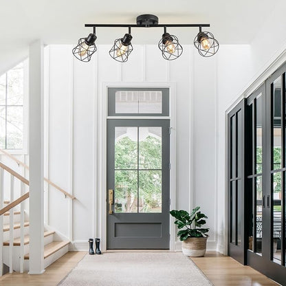 4-Lights Black Semi Flush Mount Ceiling Light, Adjustable Multi-Directional Light Fixtures,Rotatable Farmhouse Light Fixture with Metal Cage for Dining Room,Living Room,Kitchen
