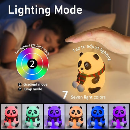 Cute Panda Night Light, LED Soft Clay Novelty Animal Night Light with 7 Color Modes, Soft Silicone Dimming for Decoration (Panda)
