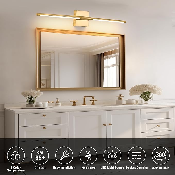 Morauroral Gold Battery Operated Wall Sconces, Dimmable Wall Sconces with Remote Control, Rechargeable Sconces Wall Lighting, 24″ LED Wireless Wall Lights for Bedroom, Living Room, Bathroom, Hallways
