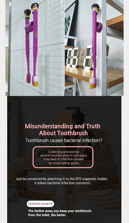 [BTS Official Merchandise] Fans Gift - K-Pop Idols Goods - BTS Character Figure Toothbrush with Convenient Magnetic Holder (V)