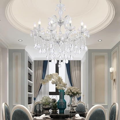 Modern Crystal Chandelier Lighting Fixture, 10 Lights Luxury Maria Theresa Chrome Chandeliers for Dining Room, Living Room, Bedroom, Kitchen Island, Foyer