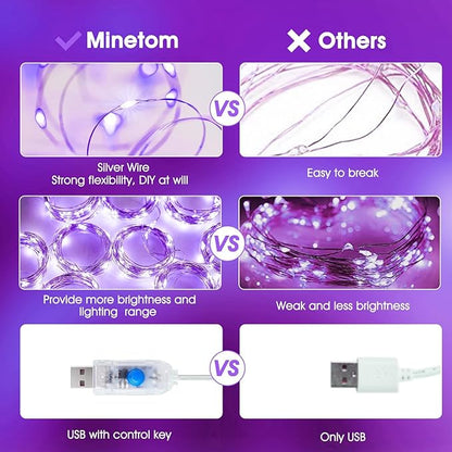 Minetom Halloween Purple Curtain Lights, 300 LED Dimmable Fairy Lights with Remote and Timer, 8 Modes, USB Powered String Lights for Room Wall Party Xmas Indoor Decor