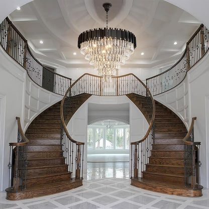 Large Crystal Chandeliers, Modern 32" Black Pendant Light, 6-Tier Round Crystal Ceiling Chandelier for High Ceiling, Foyer, Living Room, Staircase, Dining Room