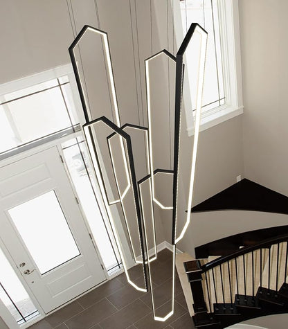 6 Rings Large Chandelier for Staircase Modern High Ceiling Chandelier LED Dimmable Chandeliers for Foyer Staircase Enterway Living Room Villa Black