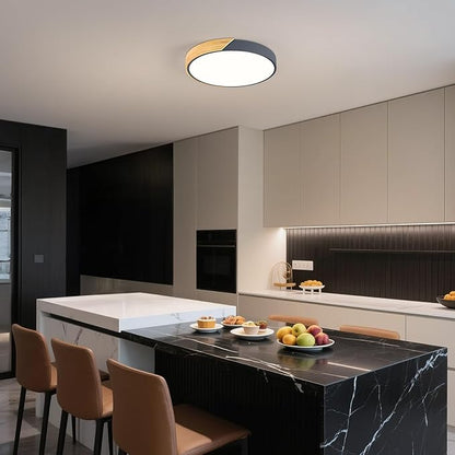 Modern LED Ceiling Light, Minimalist Wood Flush Mount Ceiling Light Fixture, 4000K Not Dimmable, Circle Lighting Lamp with Acrylic Lampshade for Bedroom Dining Room Laundry (Grey, 15.8'')
