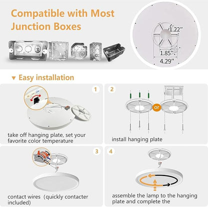 12PK 12 Inch LED Flush Mount Super Slim Ceiling Light, 24W, 2520LM, 3000K/4000K/6000K CCT Selectable, Close to Ceiling Round Flat Panel Light for Hallway, Bedroom, Kitchen