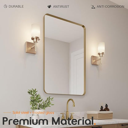 Vanity Lighting Fixtures with White Frosted Glass Champagne Bronze Wall Lamp Over Bathroom Mirror for Bedroom, Living Room, Washroom Porch T001CPG-L1