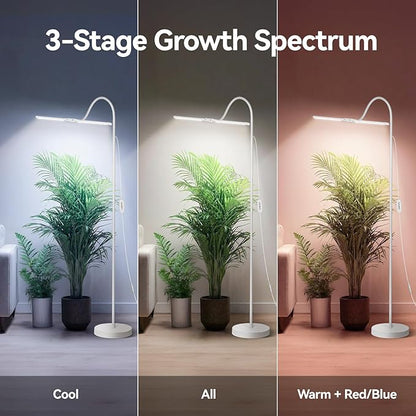 3CCT Grow Lights for Indoor Plants, 168 Full Spectrum LED Plant Light for Indoor Growing with 180° Expandable Lamp Head, 4/8/12H, Dimmable, 67in Tall Adjustable Standing Grow Light with 360° Gooseneck