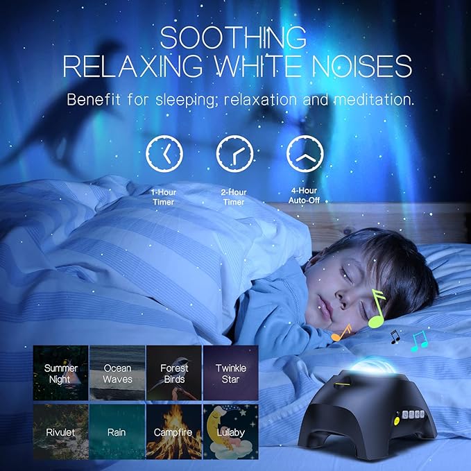 Northern Galaxy Light Aurora Projector with 33 Light Effects, LED Star Projector for Bedroom Nebula Lamp, Remote Control, White Noises, Bluetooth Speaker for Parties