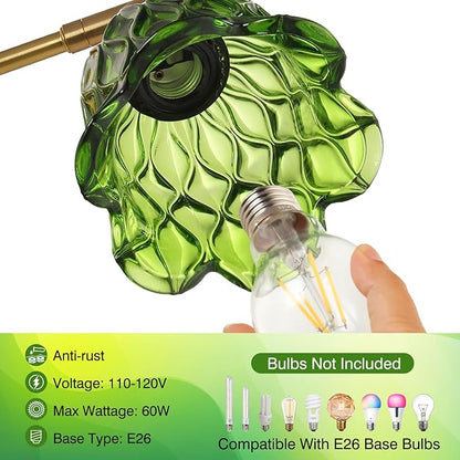 Vintage Wall Sconces Set of 2 - Hardwired Wall Lights with Green Tulip Glass Shade,Brass Wall Lamps for Bathroom Bedroom Stairway Bathroom Living Room Corridor(Bulbs Not Included,E26 Socket)