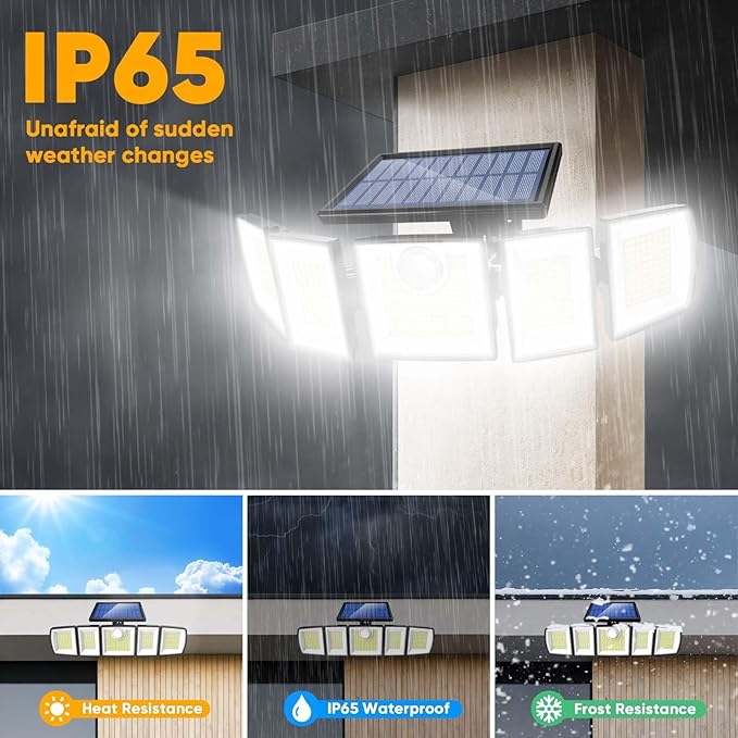 Solar Motion Lights Outdoor - With 16.4ft Cable, 3000LM Ultra-Bright LED Security Lights for Outside Dusk to Dawn, 2400mAh IP65 Waterproof Flood Lights with Remote for Court Yard Garage Front Door