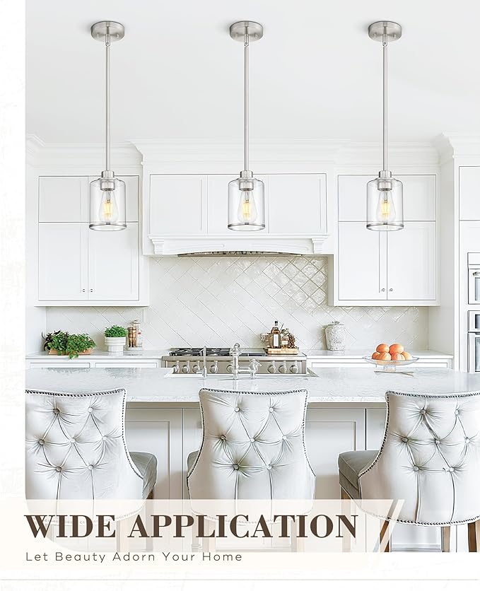 Beionxii Brushed Nickel Pendant Lights Kitchen Island 2 Pack, Hanging Lights Fixtures with Milk Glass, Kitchen Pendant Lighting Over Island, Hanging Lights for Sink Dining Room Entryway, BX-PL02BN-2