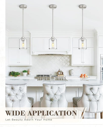 Beionxii Brushed Nickel Pendant Lights Kitchen Island 2 Pack, Hanging Lights Fixtures with Milk Glass, Kitchen Pendant Lighting Over Island, Hanging Lights for Sink Dining Room Entryway, BX-PL02BN-2