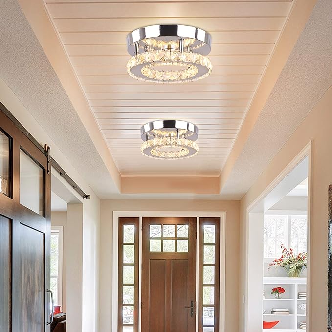 Modern Mini Led Crystal Chandelier Semi Flush Mount Crystal Pendant Ceiling Light for Bedrooms Dinning Rooms Hallway (Multicolor)