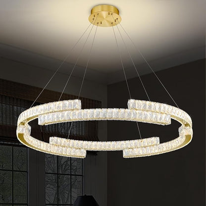 D47.5'' Gold Modern Crystal Ring Chandeliers for Living Room Dinning Room Crystal Pendant Light Dimmable 3000k-6000k