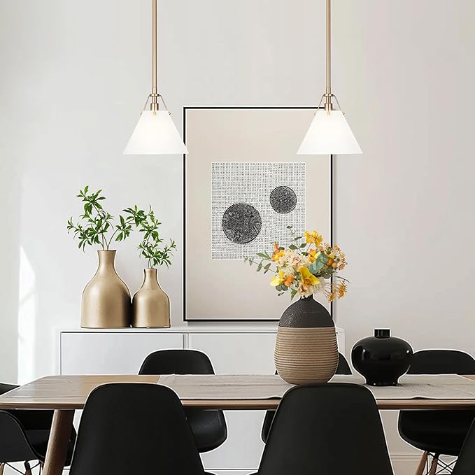KSANA Gold Pendant Light, Modern Pendant Lights Kitchen Island with Frosted Glass Pendant Hanging Lights for Dining Room, Kitchen, Bedroom, 7.9" W
