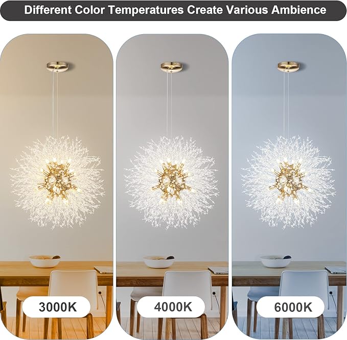 SineRise Modern Crystal Chandeliers Firework, Crystal Light Fixture, Dandelion Chandelier (16-Light, Gold) for Foyer Hallway Entryway Kitchen Bedroom