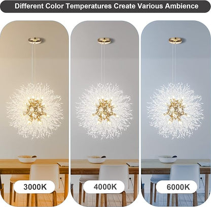 SineRise Modern Crystal Chandeliers Firework, Crystal Light Fixture, Dandelion Chandelier (16-Light, Gold) for Foyer Hallway Entryway Kitchen Bedroom