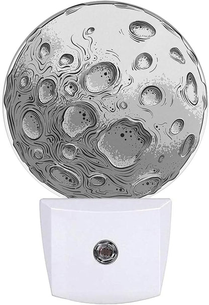 Big Silver Moon Nightlight Solar System Satellite Plug-in Night Lights with Dusk-to-Dawn Sensor for Bedroom, Bathroom and Living Room 0.5W Sleep Friendly for Women/Girls/Boys