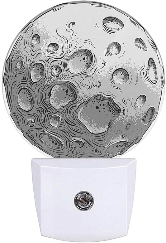 Big Silver Moon Nightlight Solar System Satellite Plug-in Night Lights with Dusk-to-Dawn Sensor for Bedroom, Bathroom and Living Room 0.5W Sleep Friendly for Women/Girls/Boys