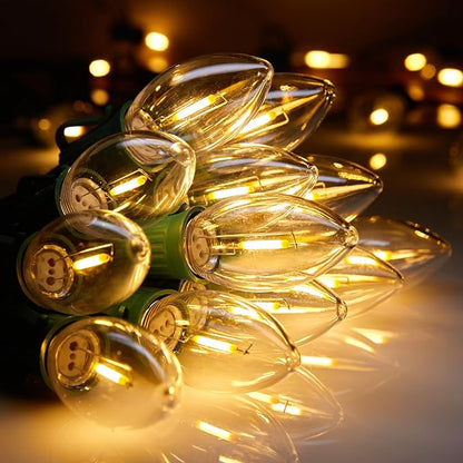 Vintage C9 Christmas Lights Outdoor, 150 Feet C9 String Lights with 150 LED C9 Plastic Bulbs, Waterproof Connectable Christmas Tree Lights for Roofline Garden Patio Backyard Cafe Decor, Warm White