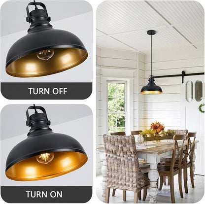 Refice 2 Pack Farmhouse Pendant Lights Black Pendant Lighting for Kitchen Island Adjustable Height Dome Hanging Lights for Barn, Dining Room