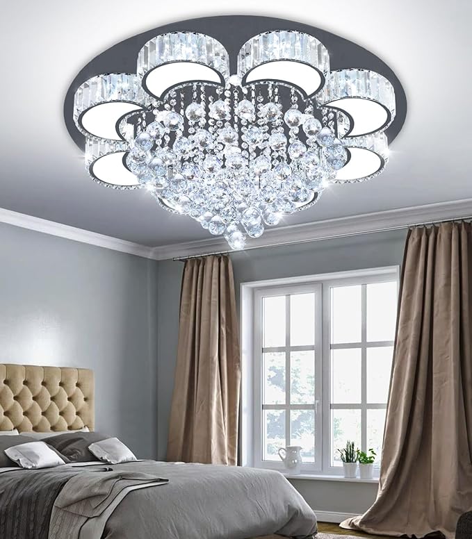 31.4" Black Modern Crystal Chandeliers for Dining Room LED Dimmable Light Fixtures Flush Mount Light Living Room Bedrooms